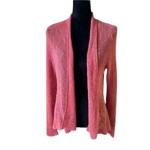 Eileen Fisher Womens Terracotta Pink Linen Crochet Cardigan Sweater Medium